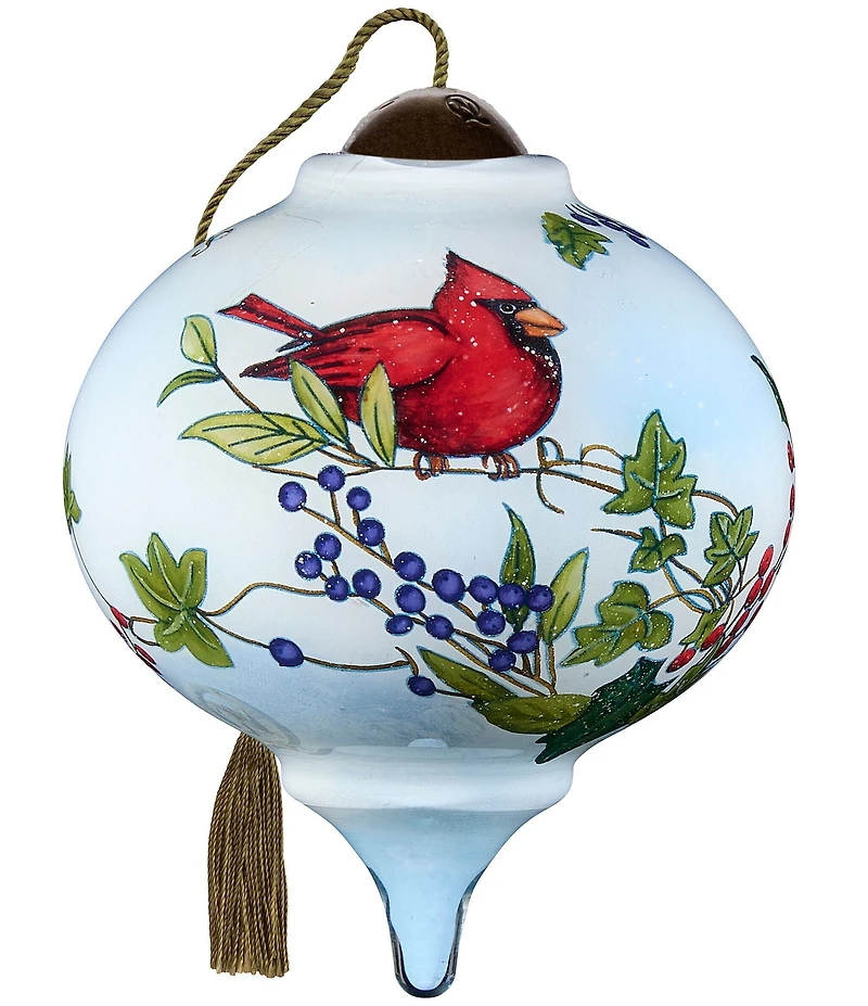 Ne' Qwa Art 2025 Cardinal with Berries Hand Painted Blown Glass Ornament