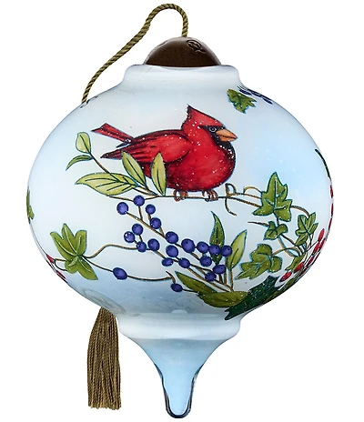 Ne' Qwa Art 2025 Cardinal with Berries Hand Painted Blown Glass Ornament