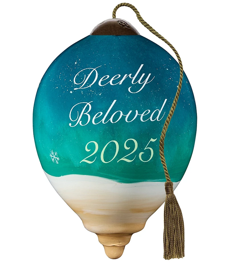 Ne' Qwa Art 2025 Deer Couple with Heart Shaped Antlers Hand Painted Blown Glass Ornament