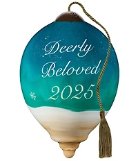 Ne' Qwa Art 2025 Deer Couple with Heart Shaped Antlers Hand Painted Blown Glass Ornament