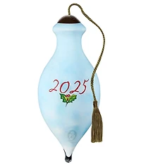 Ne' Qwa Art 2025 Dog with Holly Hand Painted Blown Glass Ornament