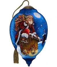Ne' Qwa Art 2025 Limited Edition Santa Going Down Chimney Hand Painted Blown Glass Ornament