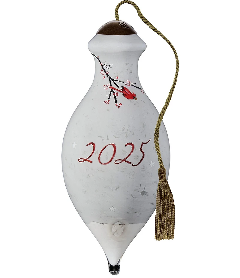 Ne' Qwa Art 2025 Santa with Gifts and Cardinals Hand-Painted Blown Glass Ornament