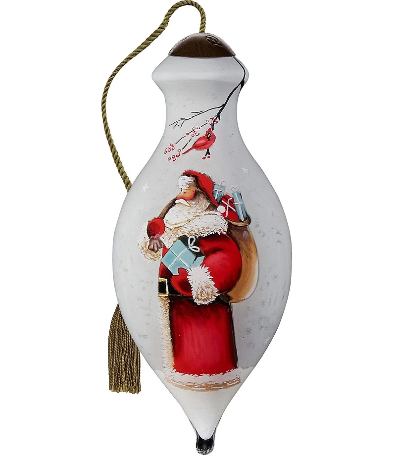 Ne' Qwa Art 2025 Santa with Gifts and Cardinals Hand-Painted Blown Glass Ornament