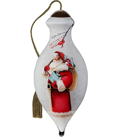 Ne' Qwa Art 2025 Santa with Gifts and Cardinals Hand-Painted Blown Glass Ornament