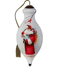 Ne' Qwa Art 2025 Santa with Gifts and Cardinals Hand-Painted Blown Glass Ornament