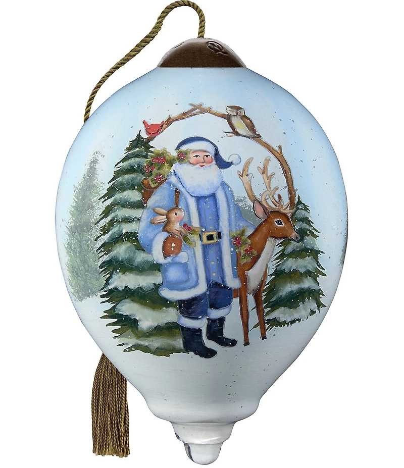 Ne' Qwa Art 2025 Santa with Woodland Animals Hand Painted Blown Glass Ornament