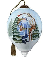 Ne' Qwa Art 2025 Santa with Woodland Animals Hand Painted Blown Glass Ornament
