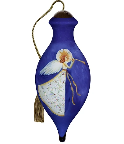 Ne' Qwa Art Angel With Horn And Holly Dress Hand Painted Blown Glass Ornament