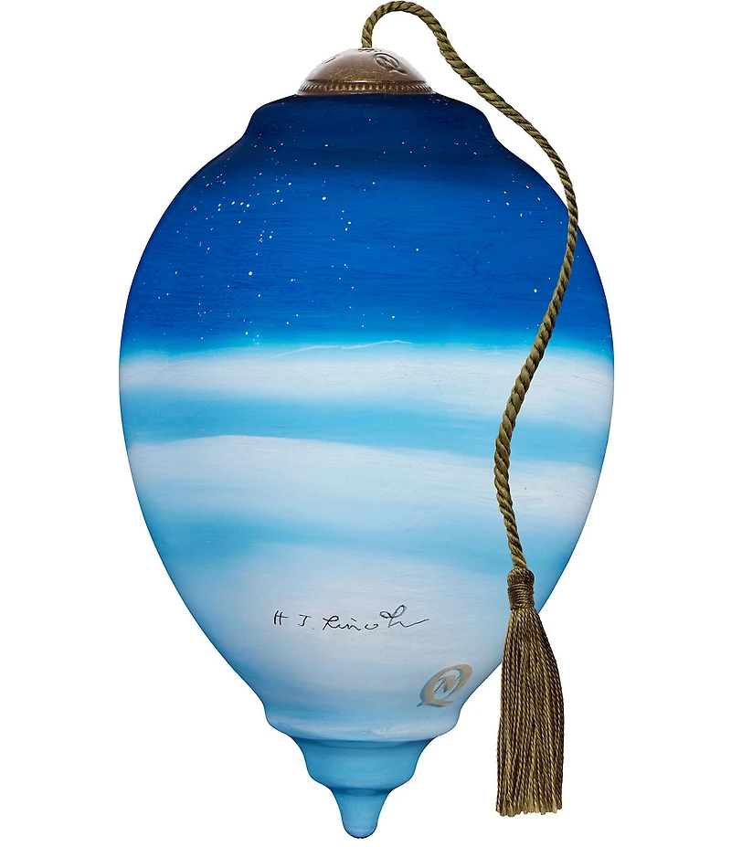 Ne' Qwa Art Angel With Horn Flying Over Town Hand Painted Blown Glass Ornament