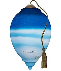Ne' Qwa Art Angel With Horn Flying Over Town Hand Painted Blown Glass Ornament