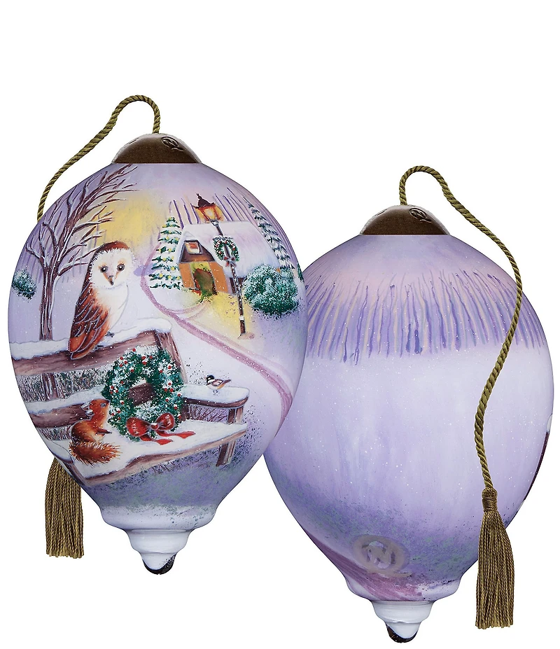 Ne' Qwa Art Animals On Bench Hand Painted Blown Glass Ornament
