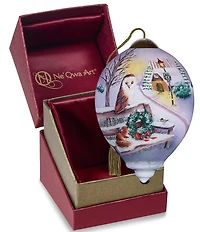 Ne' Qwa Art Animals On Bench Hand Painted Blown Glass Ornament