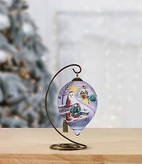 Ne' Qwa Art Animals On Bench Hand Painted Blown Glass Ornament