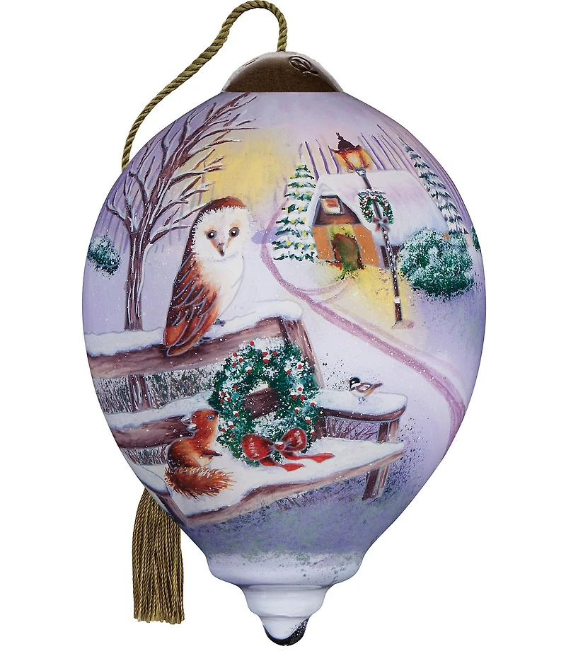 Ne' Qwa Art Animals On Bench Hand Painted Blown Glass Ornament