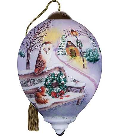Ne' Qwa Art Animals On Bench Hand Painted Blown Glass Ornament