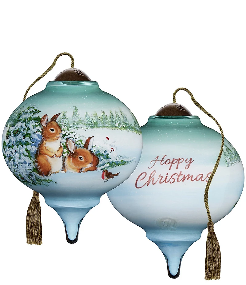 Ne' Qwa Art Bunnies in The Snow Hand Painted Blown Glass Ornament