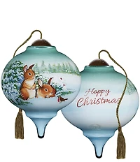 Ne' Qwa Art Bunnies in The Snow Hand Painted Blown Glass Ornament
