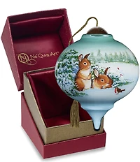 Ne' Qwa Art Bunnies in The Snow Hand Painted Blown Glass Ornament