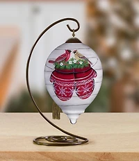 Ne' Qwa Art Cardinal Couple On Mittens Hand Painted Blown Glass Ornament