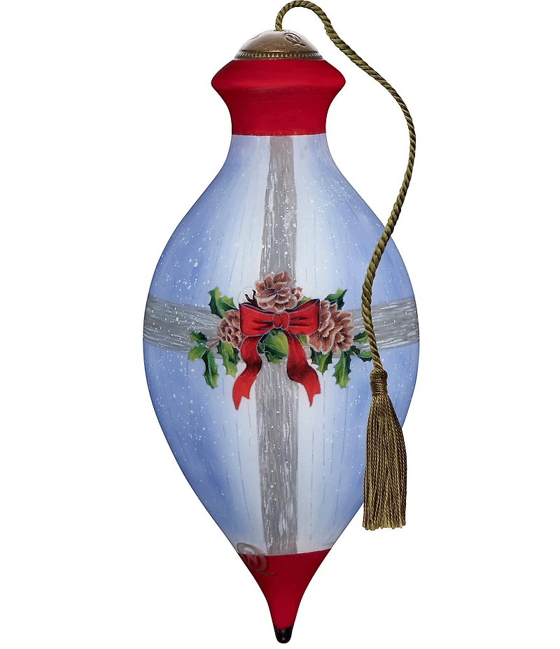 Ne' Qwa Art Cardinal Couple On Wreath Hand Painted Blown Glass Ornament