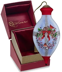 Ne' Qwa Art Cardinal Couple On Wreath Hand Painted Blown Glass Ornament