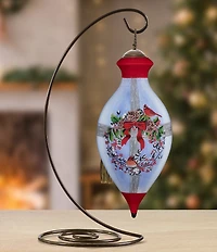 Ne' Qwa Art Cardinal Couple On Wreath Hand Painted Blown Glass Ornament