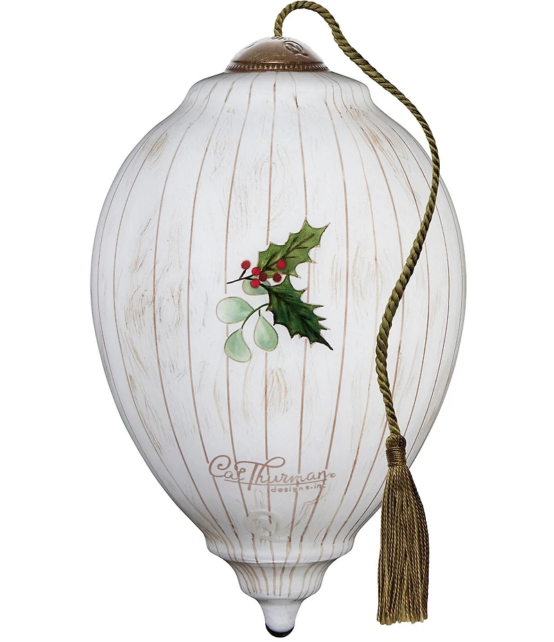 Ne' Qwa Art Cardinal Couple With Holly Hand Painted Blown Glass Ornament