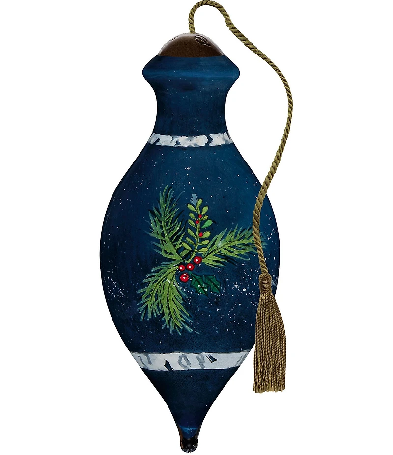 Ne' Qwa Art Cardinal With Greenery Hand Painted Blown Glass Ornament