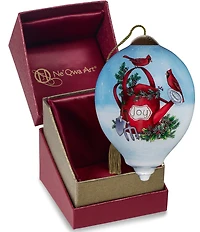 Ne' Qwa Art Cardinals On Joy Watering Can Hand Painted Blown Glass Ornament