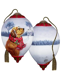 Ne' Qwa Art Dog With Scarf Hand Painted Blown Glass Ornament