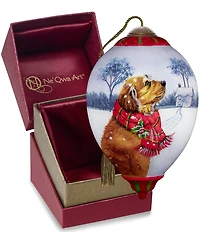 Ne' Qwa Art Dog With Scarf Hand Painted Blown Glass Ornament