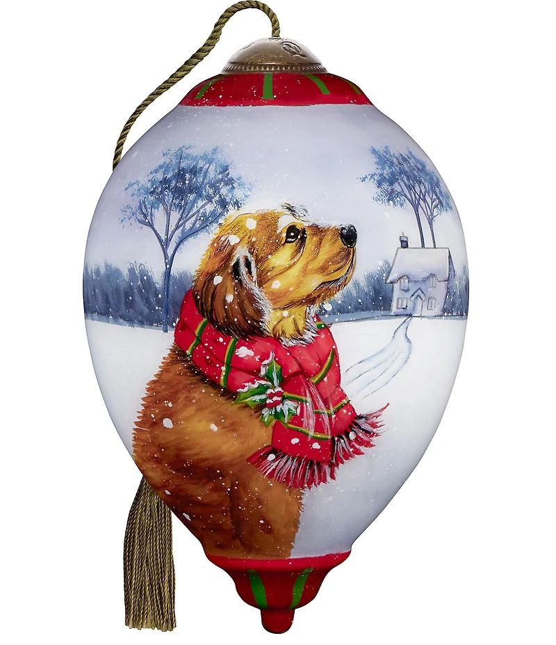 Ne' Qwa Art Dog With Scarf Hand Painted Blown Glass Ornament