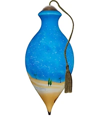 Ne' Qwa Art Floral Angel Flying Over City Hand Painted Blown Glass Ornament
