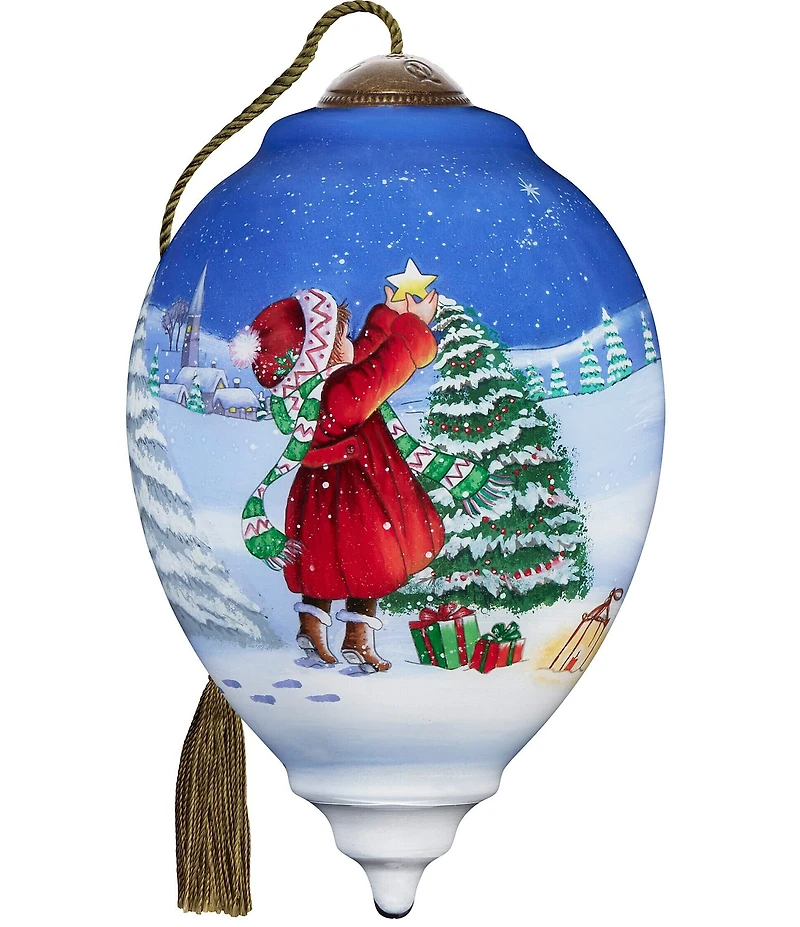 Ne' Qwa Art Girl Putting Star on Tree Hand Painted Blown Glass Ornament