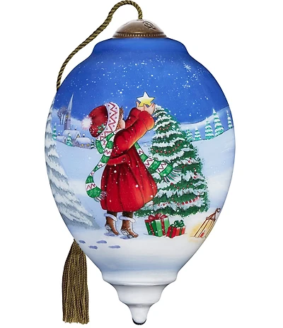 Ne' Qwa Art Girl Putting Star on Tree Hand Painted Blown Glass Ornament