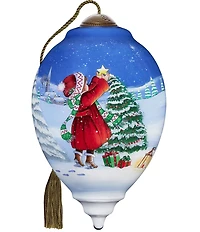Ne' Qwa Art Girl Putting Star on Tree Hand Painted Blown Glass Ornament