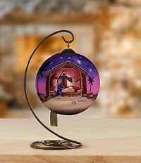 Ne' Qwa Art Holy Family in Stable Hand Painted Blown Glass Ornament