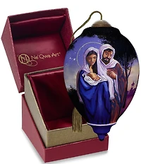 Ne' Qwa Art Holy Family With Trees In Background Hand Painted Blown Glass Ornament