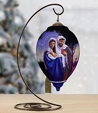 Ne' Qwa Art Holy Family With Trees In Background Hand Painted Blown Glass Ornament