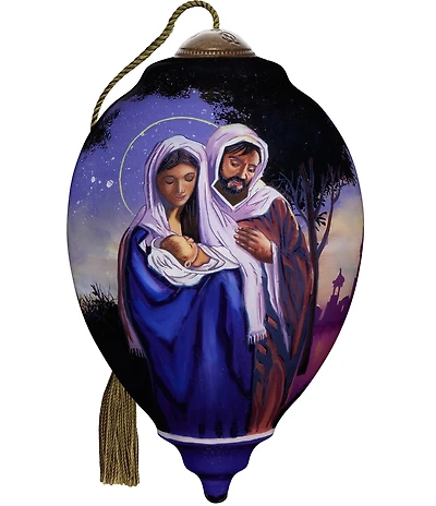 Ne' Qwa Art Holy Family With Trees In Background Hand Painted Blown Glass Ornament