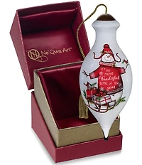 Ne' Qwa Art #double;It's the Most Wonderful Time of the Year#double; Tall Snowman With Sled Hand Painted Blown Glass Ornament