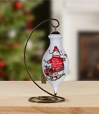 Ne' Qwa Art #double;It's the Most Wonderful Time of the Year#double; Tall Snowman With Sled Hand Painted Blown Glass Ornament
