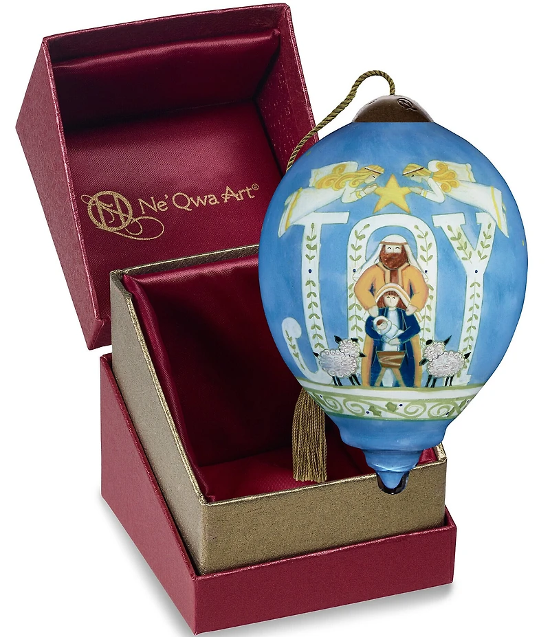 Ne' Qwa Art Joy Nativity Hand Painted Blown Glass Ornament