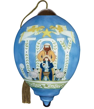 Ne' Qwa Art Joy Nativity Hand Painted Blown Glass Ornament