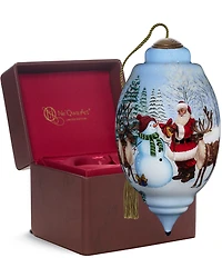 Ne' Qwa Art Limited Edition Santa And Snowman With Reindeer Hand Painted Blown Glass Ornament