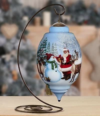 Ne' Qwa Art Limited Edition Santa And Snowman With Reindeer Hand Painted Blown Glass Ornament