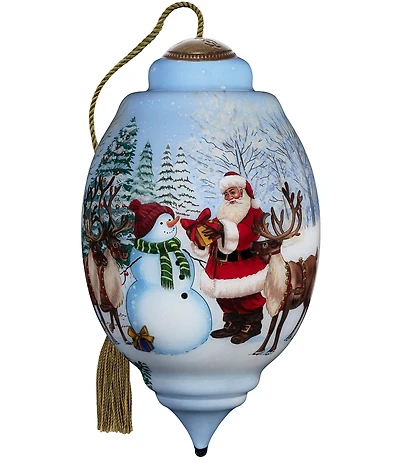 Ne' Qwa Art Limited Edition Santa And Snowman With Reindeer Hand Painted Blown Glass Ornament