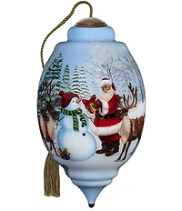 Ne' Qwa Art Limited Edition Santa And Snowman With Reindeer Hand Painted Blown Glass Ornament