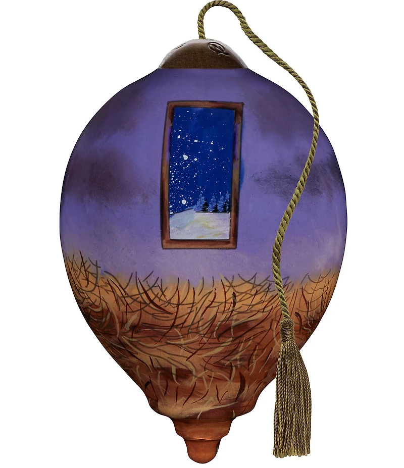 Ne' Qwa Art Mary and Jesus in Stable Hand Painted Blown Glass Ornament